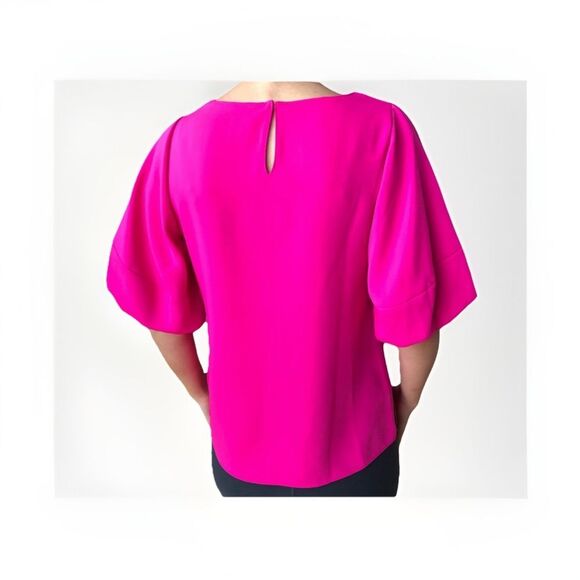 Amanda Uprichard Top Hot Pink Puff Sleeve V Neck Blouse Preppy Barbie Office XS - Picture 2 of 14